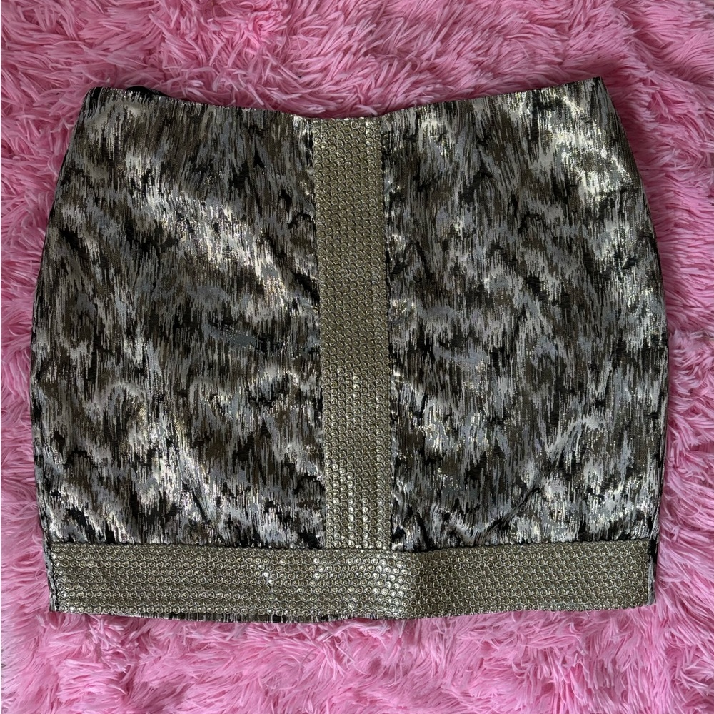 NWOT Ladakh sz4 gold and tan skirt with beading down the front & on the bottom